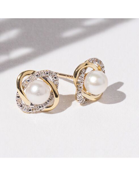 Boucles d'oreilles Mitsa Diamants 0.21 ct & Perles or jaune