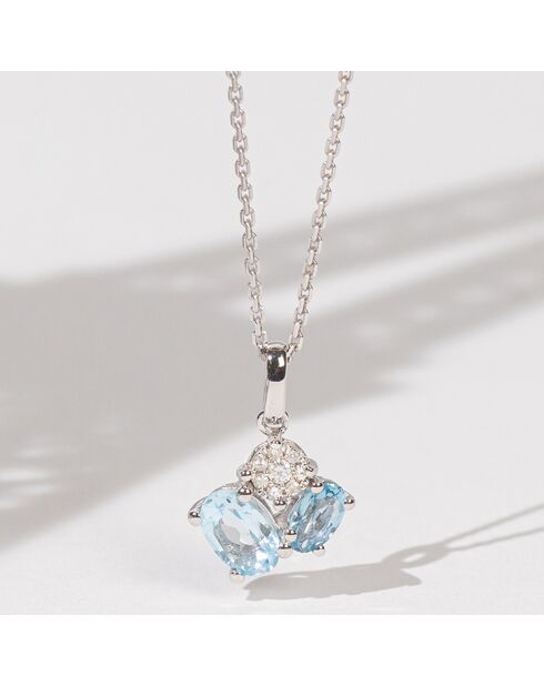 Pendentif D'ici & d'ailleurs or blanc Diamants 0.05 ct & Topazes Bleues 1.17 ct