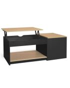 Table basse Elina avec double plateau relevable et coffre latéral noire et bois L110cm