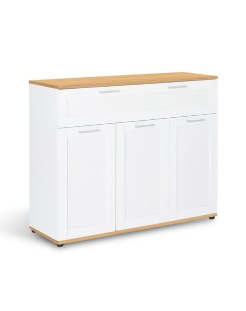 Buffet Marius 3 portes 1 tiroir blanc et bois L100cm