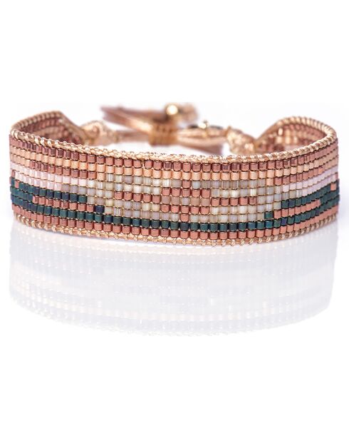 Brazalete mexicano de perlas Miyuki rosa, verde y nude
