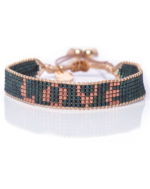 Bracciale messicano in rame rosa/verde/perle Miyuki nude