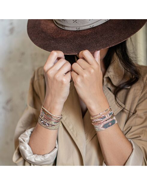 Brazalete mexicano de perlas Miyuki rosa, verde y nude