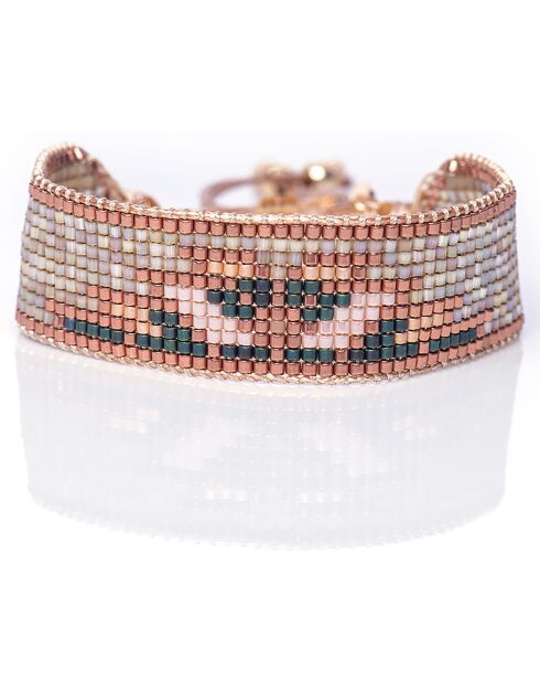 Bracelet Mexican Pink en Perles Miyuki cuivre/vert/nude