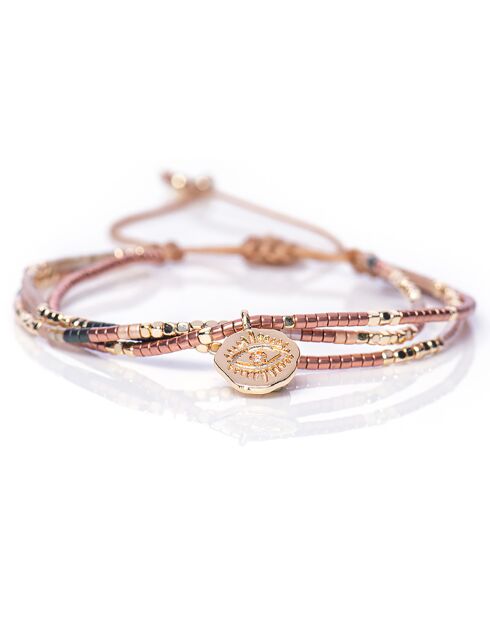 Bracelet Mexican Pink en Perles Miyuki cuivre/vert/nude