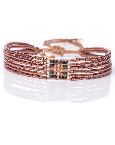 Brazalete mexicano de perlas Miyuki rosa, verde y nude