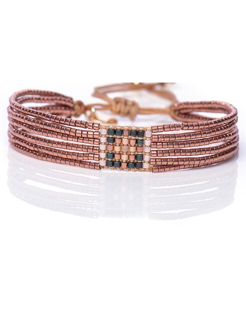 Bracelet Mexican Pink en Perles Miyuki cuivre/vert/nude