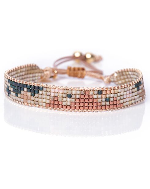 Brazalete mexicano de perlas Miyuki rosa, verde y nude