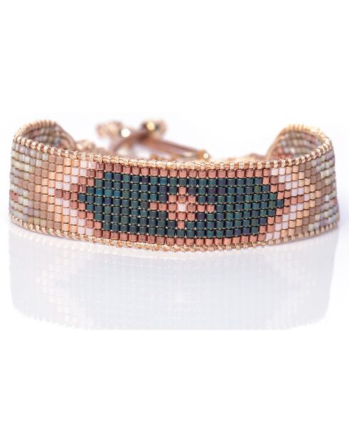 Bracelet Mexican Pink en Perles Miyuki cuivre/vert/nude