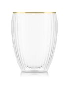 2 Verres double paroi striés bordure dorée - 0.32 L