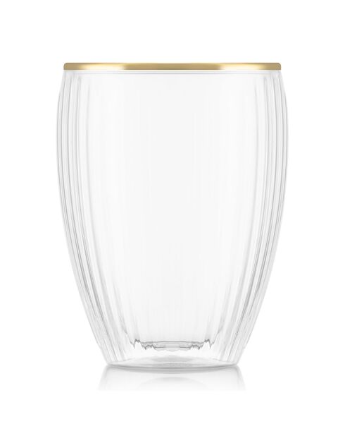 2 Verres double paroi striés bordure dorée - 0.32 L