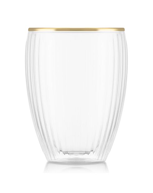 2 Verres double paroi striés bordure dorée - 0.32 L