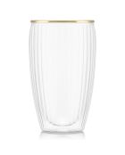 2 Verres double paroi striés bordure dorée - 0.45 L