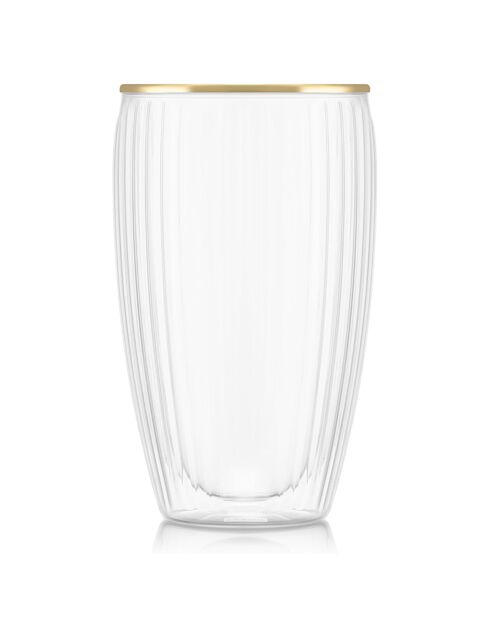 2 Verres double paroi striés bordure dorée - 0.45 L