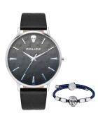 Montre Homme en Cuir noire & Bracelet