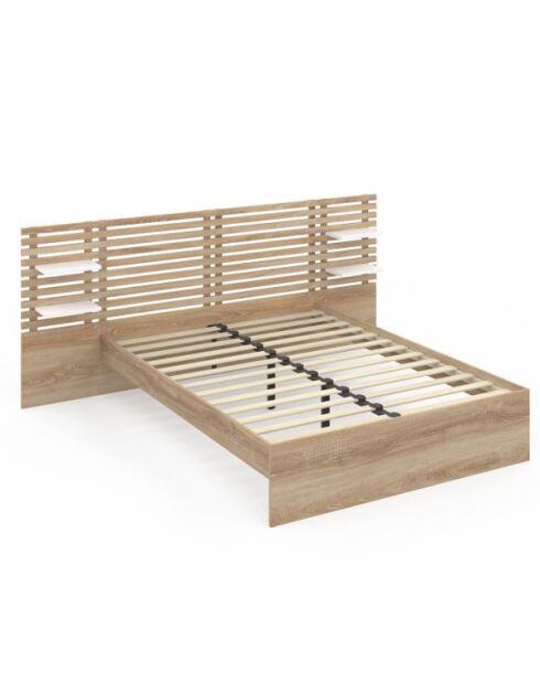 Cama Rosalia con cabecero con tacos y estanterías integradas de 140 x 190 cm