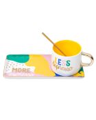 Ensemble plateau & mug jaune/vert/rose