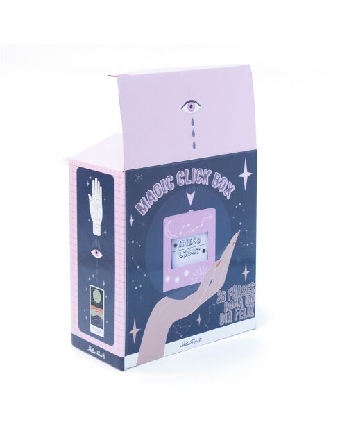 Coffret en Bois de 25 phrases pour une vie heureuse rose - 17x8x17.8 cm