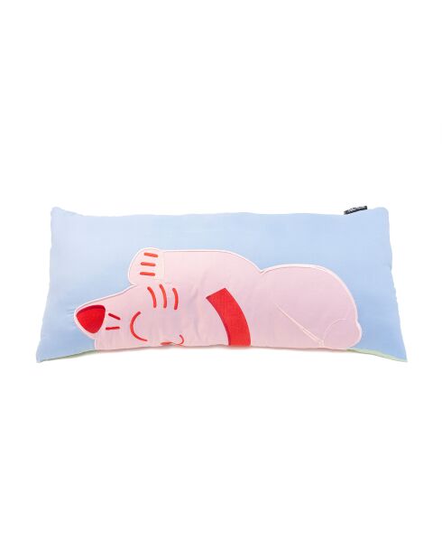 Coussin chat porte-bonheur vert/rose - 60x10x25 cm