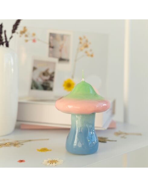 Petite bougie champignon lever de soleil multicolore - 9.9x7.5x7.5 cm