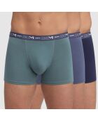 3 Boxers Coton Stretch bleu/vert