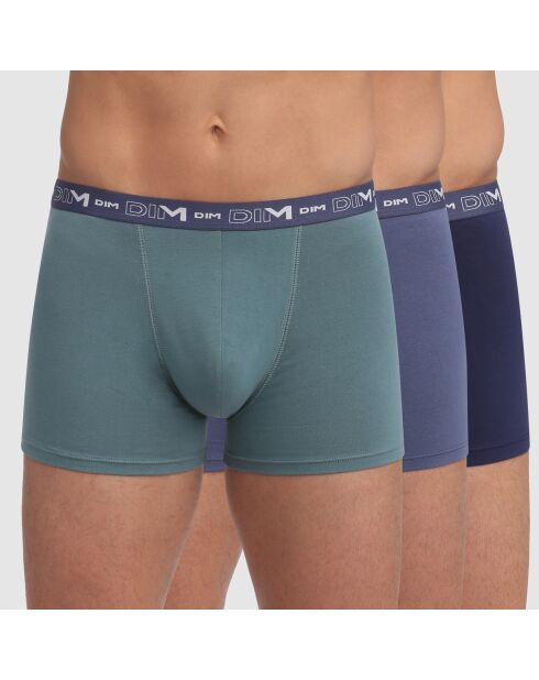 3 Boxers Coton Stretch bleu/vert