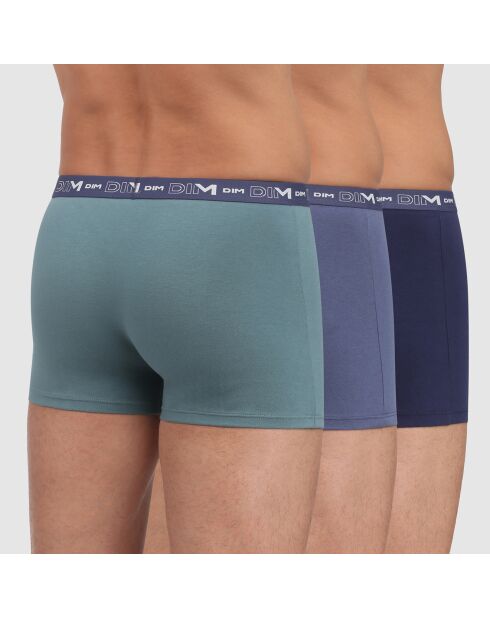 3 Boxers Coton Stretch bleu/vert