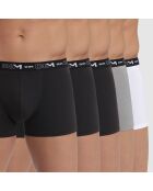 5 Boxers Coton Stretch blanc/gris/noir