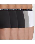 5 Boxers Coton Stretch blanc/gris/noir
