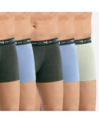 5 Boxers Coton Stretch bleu/vert