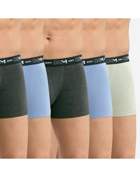 5 Boxers Coton Stretch bleu/vert