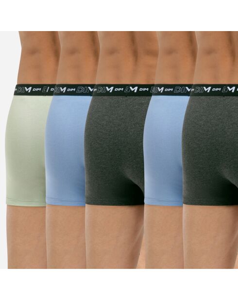 5 Boxers Coton Stretch bleu/vert