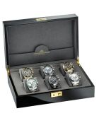 Set de 6 relojes de madera negros de lujo, 31,8 x 21,3 x 10 cm