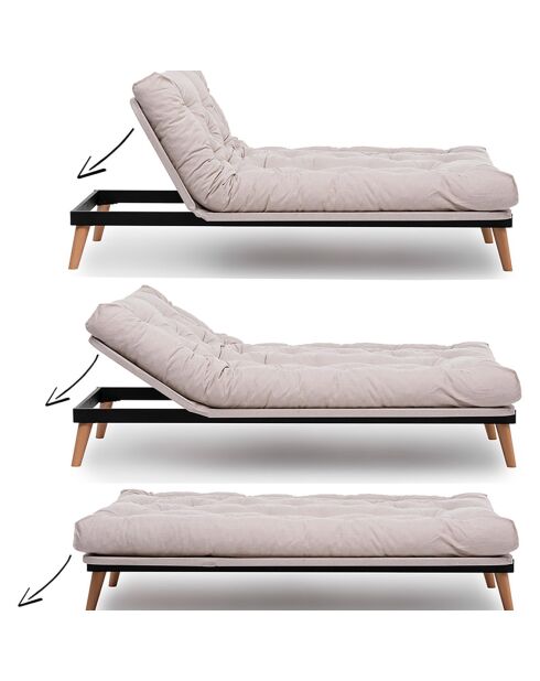 Canapé convertible 2 places Saki crème - 185x43x48 cm