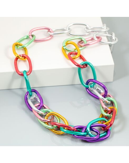 Sautoir Rock Chain argenté/multicolore