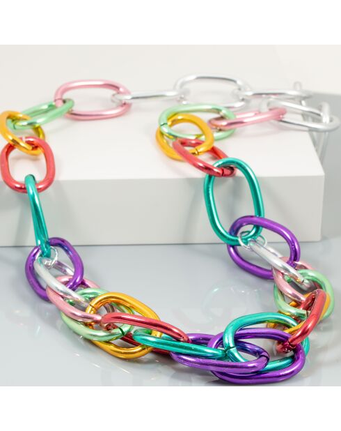 Sautoir Rock Chain argenté/multicolore