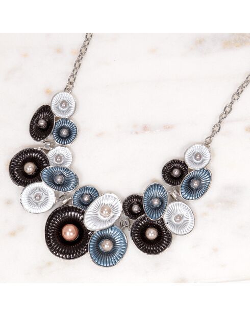 Collier Coraline argenté/noir/blanc