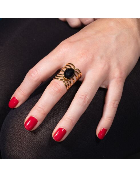 Bague ajustable Olma doré/rouge