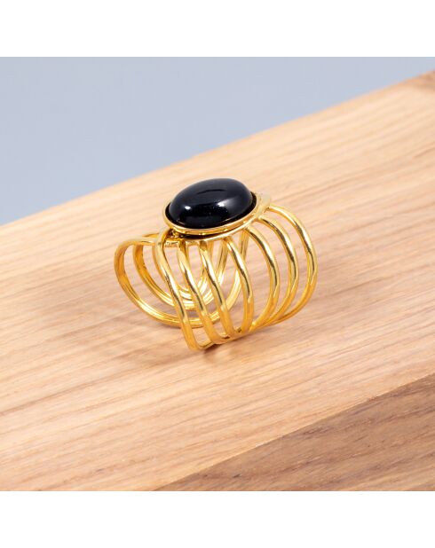 Bague ajustable Olma doré/rouge