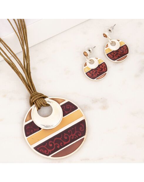Parure Collier & Boucles d'oreilles Arabesque argenté/marron