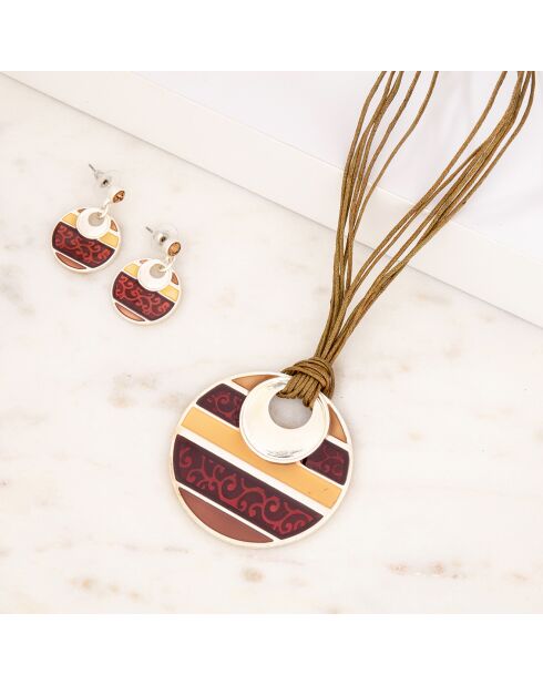 Parure Collier & Boucles d'oreilles Arabesque argenté/marron