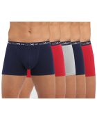 5 Boxers Coton Stretch bleu/gris/rouge