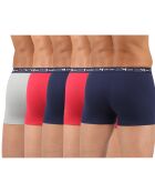 5 Boxers Coton Stretch bleu/gris/rouge
