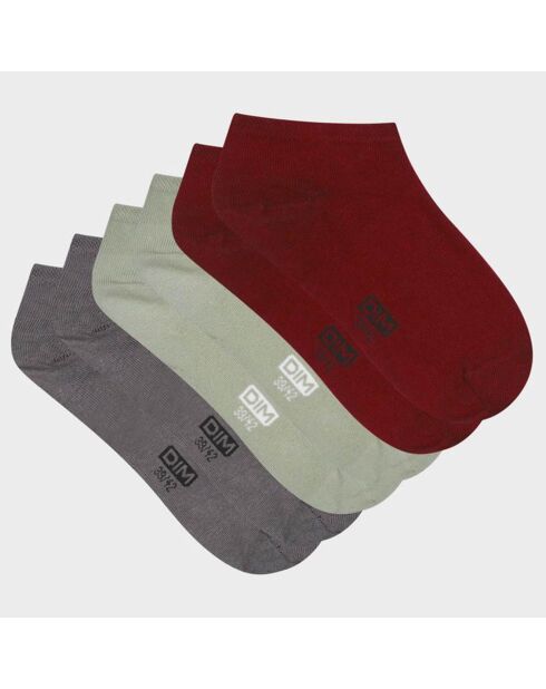 3 Paires de chaussettes Coton gris/rouge/vert