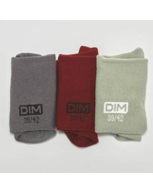 3 Paires de chaussettes Coton gris/rouge/vert