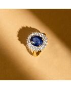 Bague Soleil Bleu Saphir 3.5 ct & Topaze blanche 1.33 ct or jaune