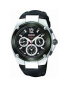 Montre Chronographe Quartz Homme en Cuir & Diamants noire