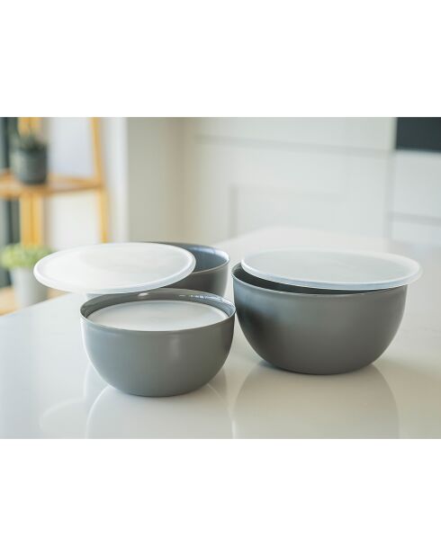 4 Bols de préparation avec couvercle gris