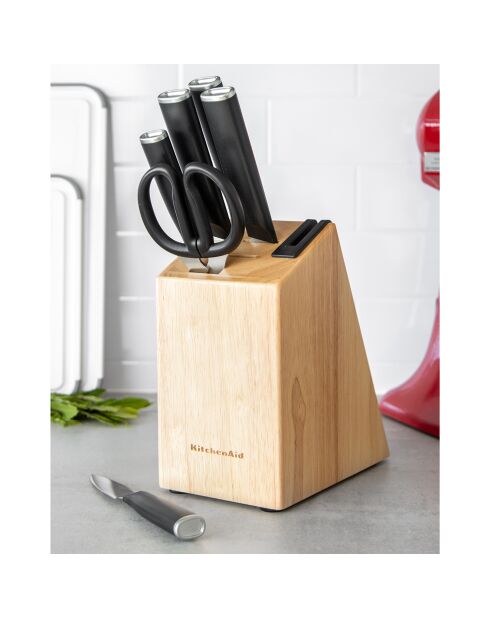 6 Couteaux de Cuisine Acier Japonais avec Aiguiseur bois