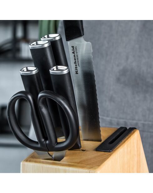 6 Couteaux de Cuisine Acier Japonais avec Aiguiseur bois